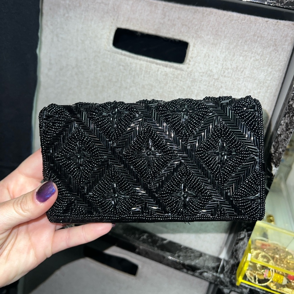 Elegant Black Beaded Clutch